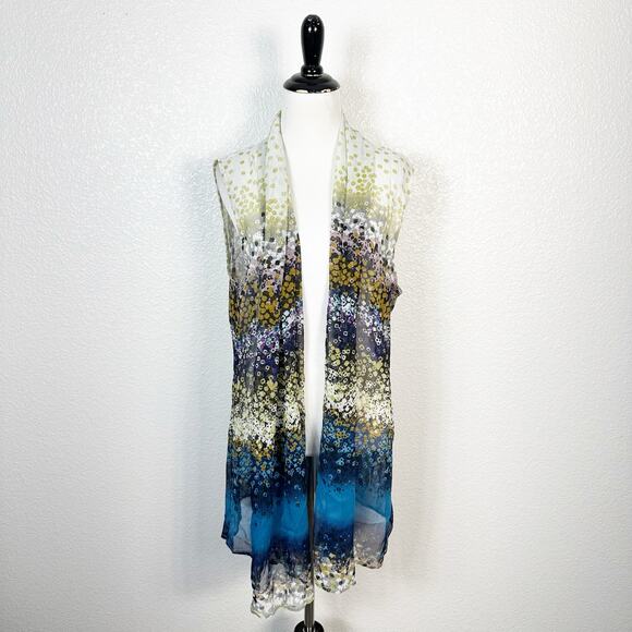 Coldwater Creek Womens Floral Chiffon Scarf Vest Overpiece Topper One Size - Picture 1 of 8